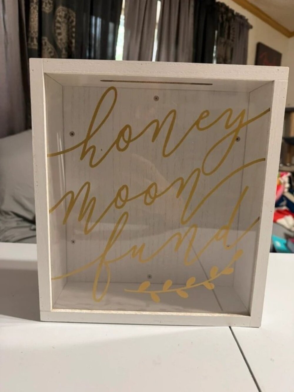 White and Gold 'Honeymoon Fund' Decorative Shadow Box